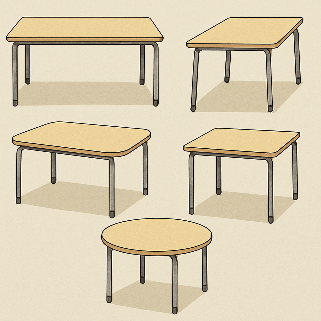 Different shapes of classroom tables Different shapes of classroom tables