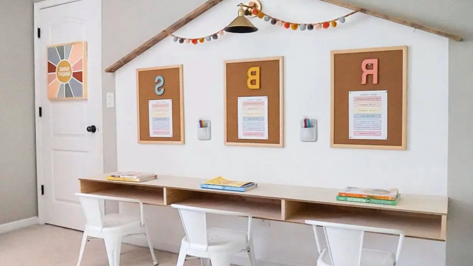 Wall Storage + Floating Desks in school classroom
