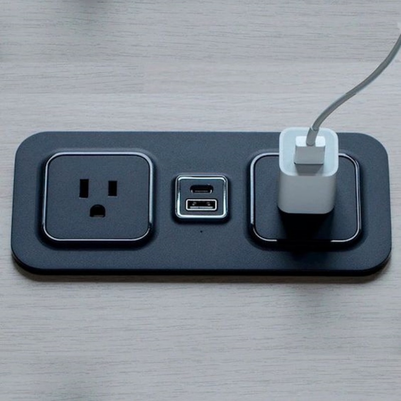 Furniture with integrated power outlets and charging ports