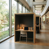 Modern acoustic pod desk with soundproof felt panels and built-in lighting for higher education spaces