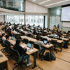 Smart classroom furniture with flexible university student desks and chairs in an active learning hub