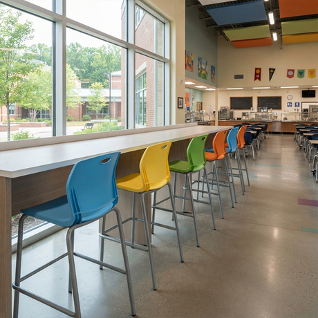 School Cafeteria Bar Stools Wooden Seat High Chairs