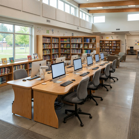 Modern Wood School Library Computer Workstations for Students