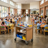 Mobile Kindergarten Utility Cart for Preschool Dining Spaces