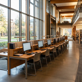 Open-Plan Library Computer Workstations Study Desks