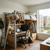 Loft Bed with Desk and Integrated Wardrobe in Modern Student Apartment Bedroom