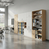 Custom Classroom Storage Cabinets and Campus Resource Storage Systems featuring modular shelving units in a modern school library