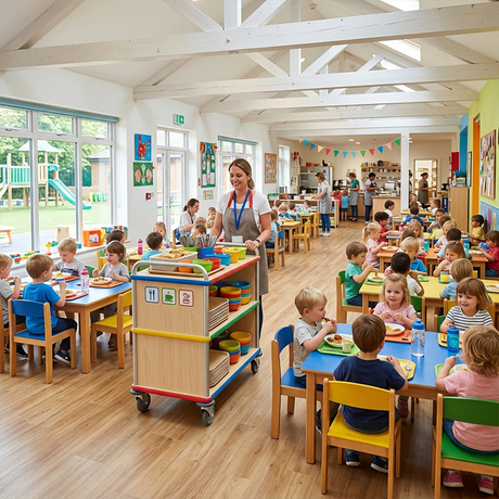 Mobile Kindergarten Utility Cart for Preschool Dining Spaces