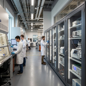 High-visibility Instrument Cabinets featuring built-in LED lighting and electronic storage shelves