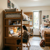 Custom Wooden Student Apartment Bed with Lofted Sleeping Quarter and Ergonomic Study Desk