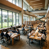 Modern Wooden School Study Tables Large Group Reading Desks for Library