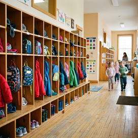 Kindergarten Coat Cubbies with Hooks | Daycare Mudroom Locker