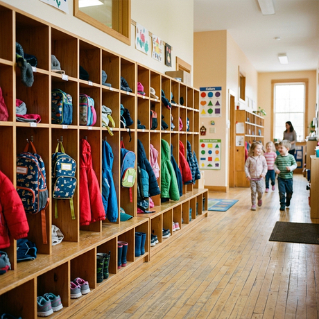 Kindergarten Coat Cubbies with Hooks | Daycare Mudroom Locker