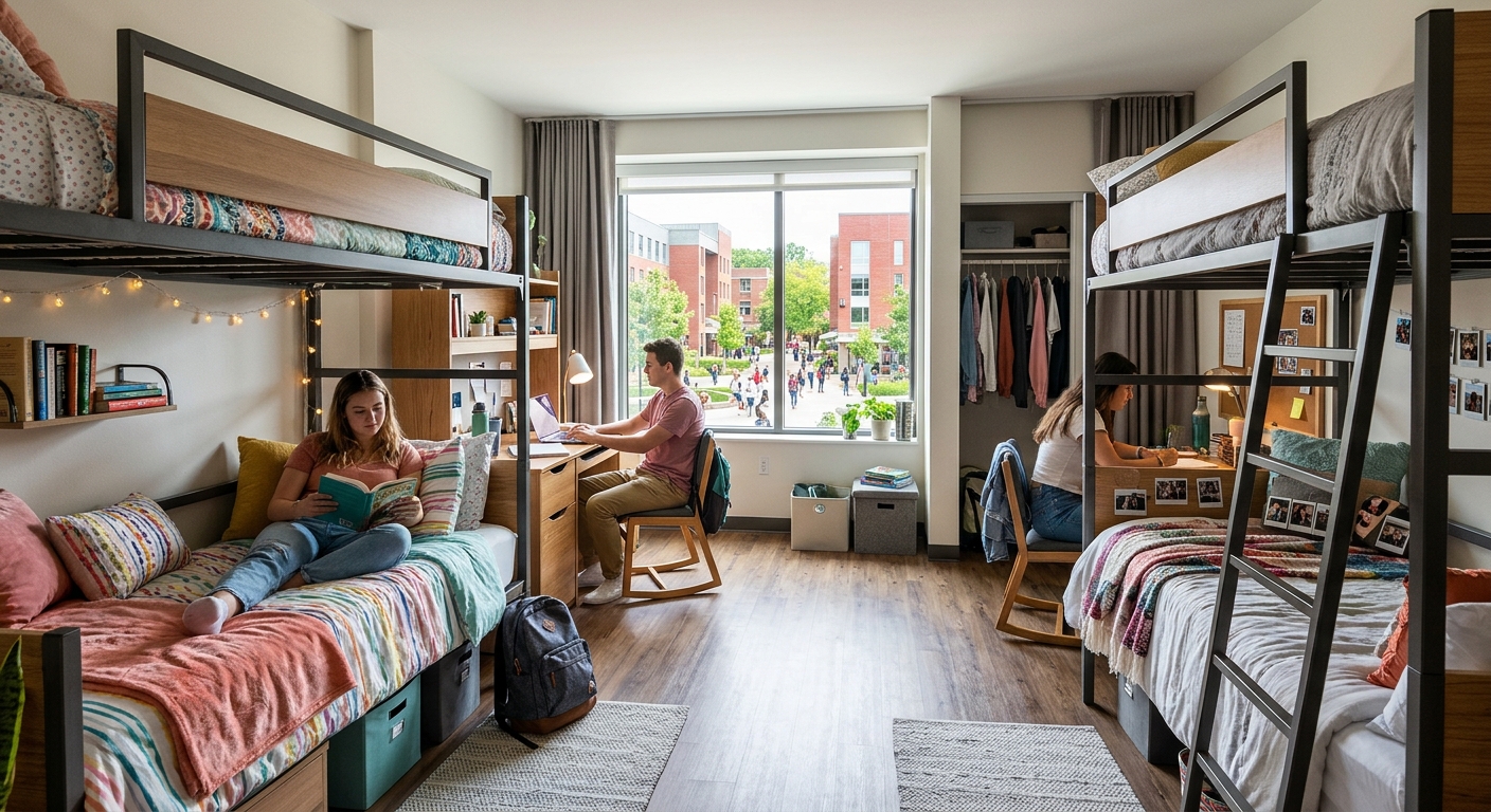 Heavy-Duty Student Dormitory Loft Bed and Bunk Bed Set for University Housing Projects