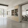 University Storage Solutions featuring modular wood and white classroom storage cabinets adjacent to higher education seminar rooms