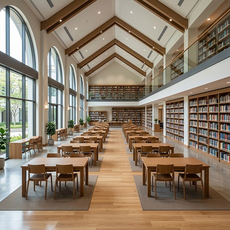 Modern Wooden School Study Tables Large Group Reading Desks for Library