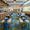 Modern Wood School Library Computer Workstations for Students