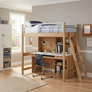 Student Loft Bed with Integrated Desk Space-Saving Wood & Steel Design