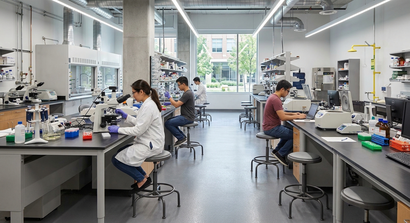 Height Adjustable Ergonomic Lab Stools in Medical Research Facility