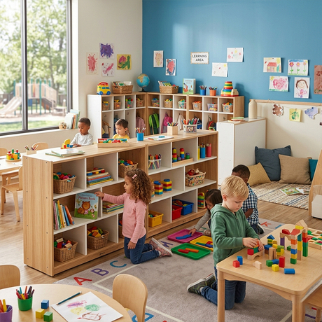 Modular Child-Height Daycare Storage Cabinet & Shelving