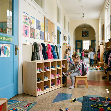 Child-Height Preschool Shoe Storage Cabinet | Open Shoe Rack