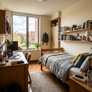 Modern Single Student Apartment Bed with Matching Wooden Study Desk and Bookcase