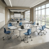 Mobile student desks for universities and colleges equipped with durable HPL tabletops and under-seat storage mesh baskets
