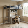 Student Loft Bed with Integrated Desk Space-Saving Wood & Steel Design