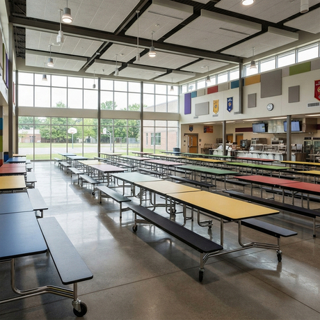 Attached Cafeteria Tables Space-Saving Dining Solution for School