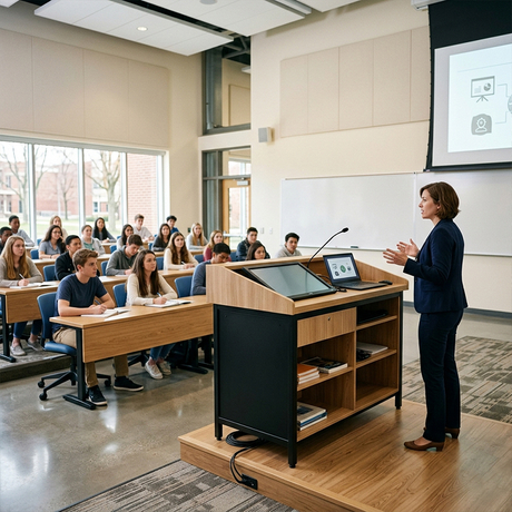 Modern Teacher Podium with Storage | Multimedia-Ready Classroom Lectern