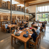 Modern Wooden School Study Tables Large Group Reading Desks for Library
