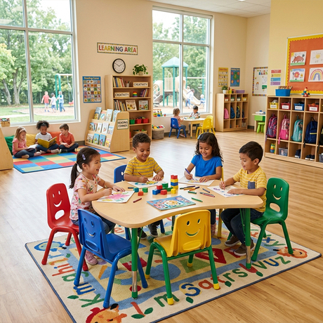 Preschool Table And Chairs Set | Kindergarten Learning Area Furniture