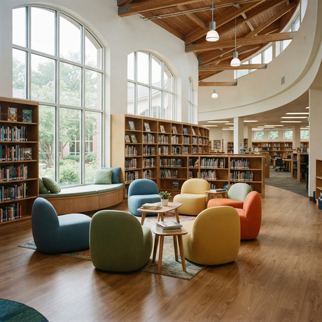 School Library Reading Chairs High-Back Function Wooden Armchair