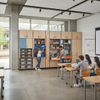 Modular School Furniture system with multi-functional Classroom Storage Cabinets and colorful storage bins in a modern classroom