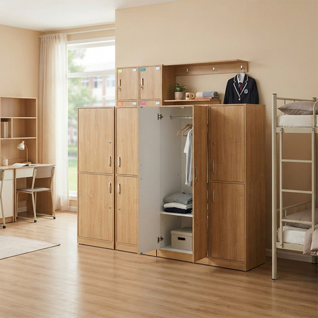 K-12 Student Dormitory Wardrobes Wood Storage Cabinets