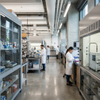 Modern Instrument Cabinets with glass doors in a university research laboratory setting