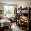 Space Saving Dorm Bed with Desk Underneath and Built-in Wardrobe for College Housing